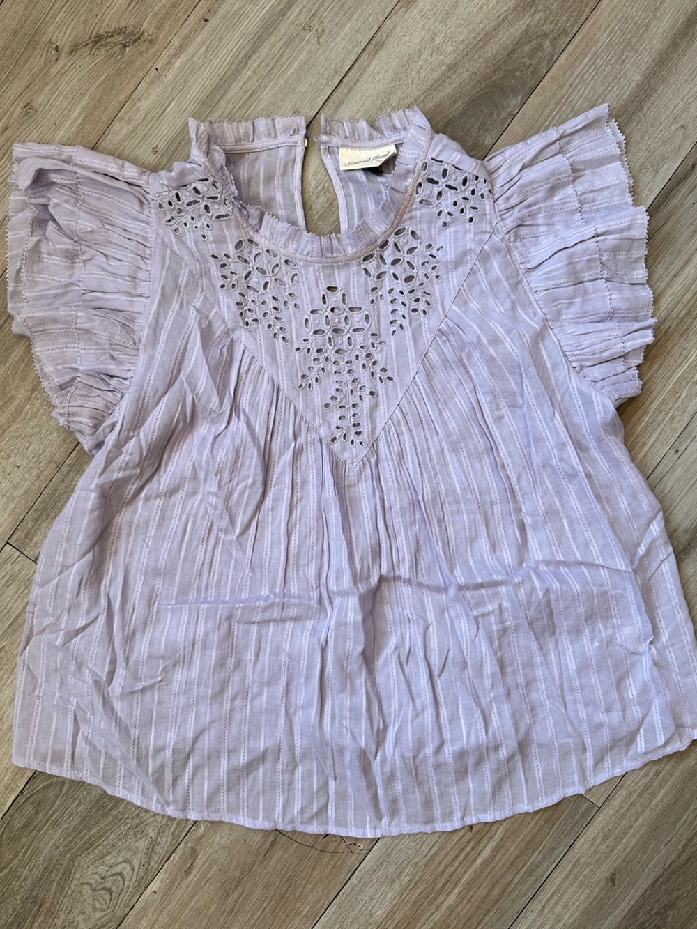 Light Lavender Eyelet Flutter Sleeve Top - Women